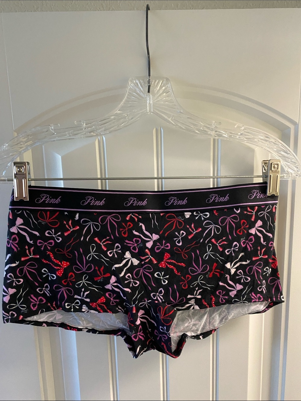 PINK Victoria's Secret Black Boyshorts with Pink & Red Bows